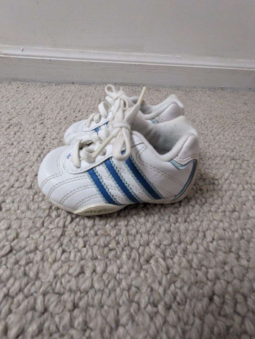 adidas Baby White Sneakers with Blue Stripes